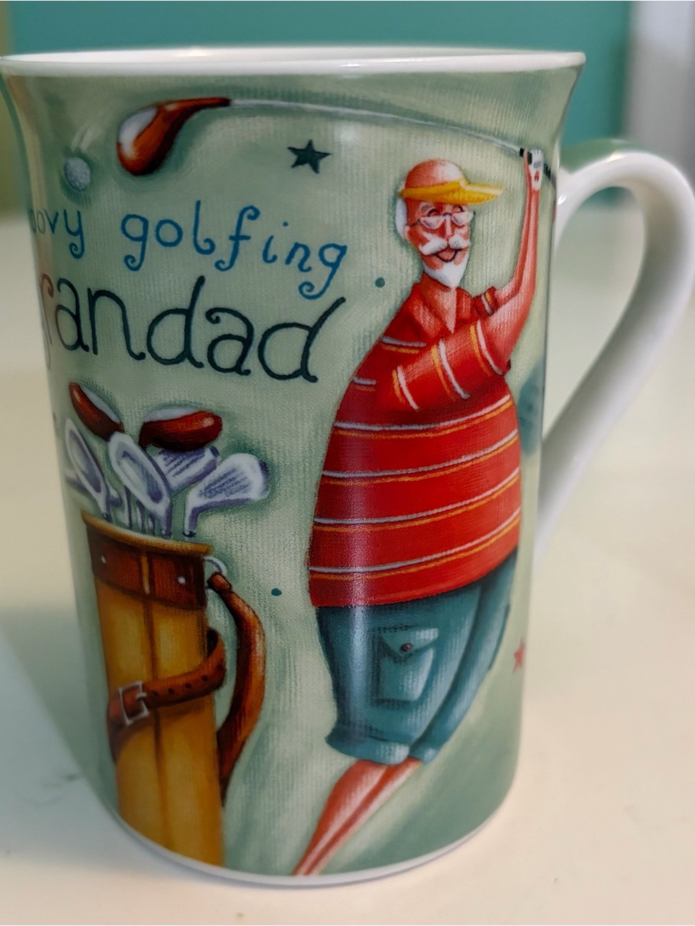 Kent Pottery Groovy Golfing Grandad Mug in Green and Red